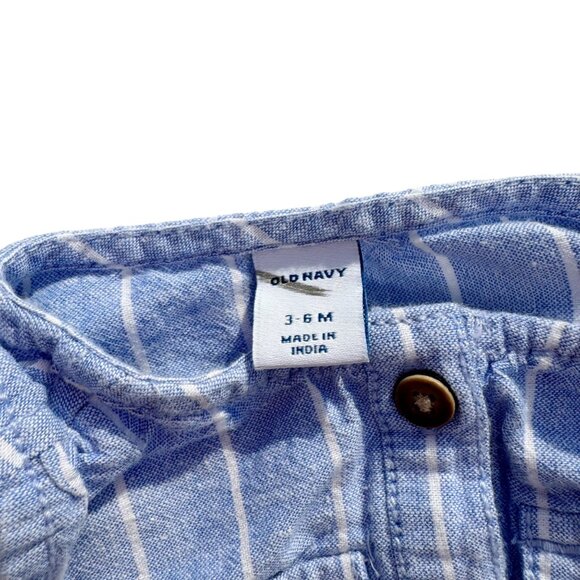 Old Navy Baby Girl Romper Blue Striped Sleeveless 3-6 Months Button Front - Picture 2 of 2